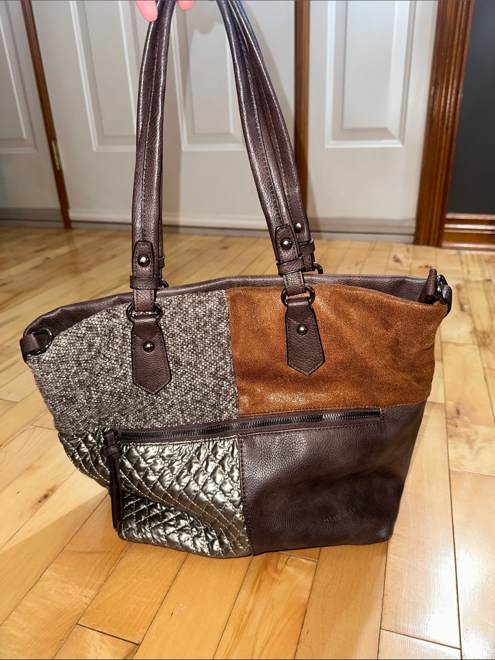 Darling’s Vegan Leather Patchwork Tote Bag - Brown & Metallic